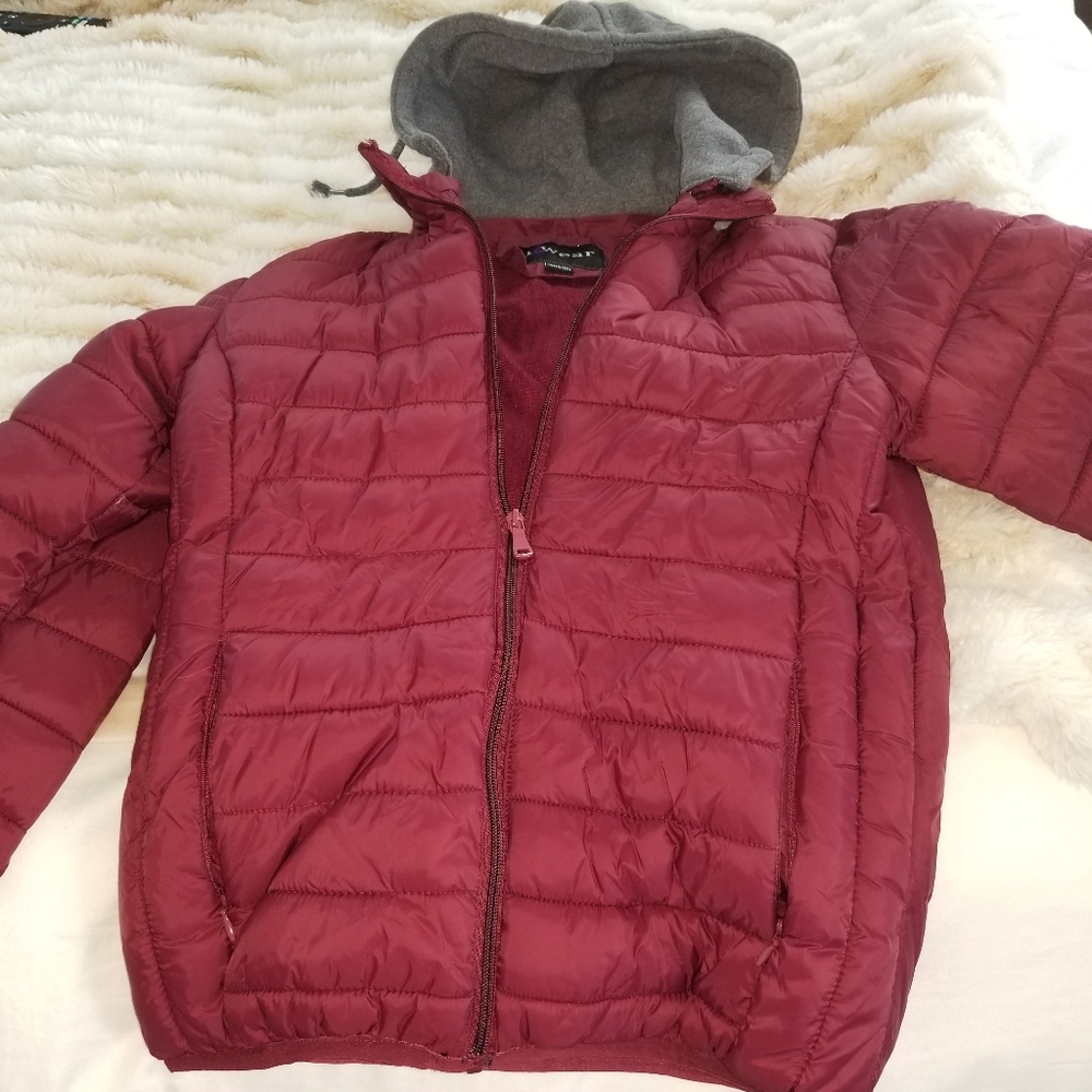 Puffy fall jacket with hood
